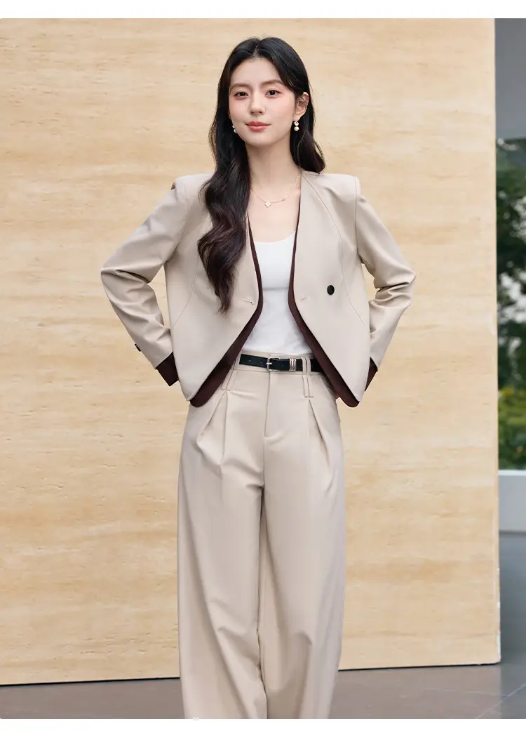 Korean Fashion Style Chanel-Inspired Blazer for Women, New Spring and Autumn Season, Elegant Socialite Style, Patchwork Wide-Leg Pants Suit — feature 16