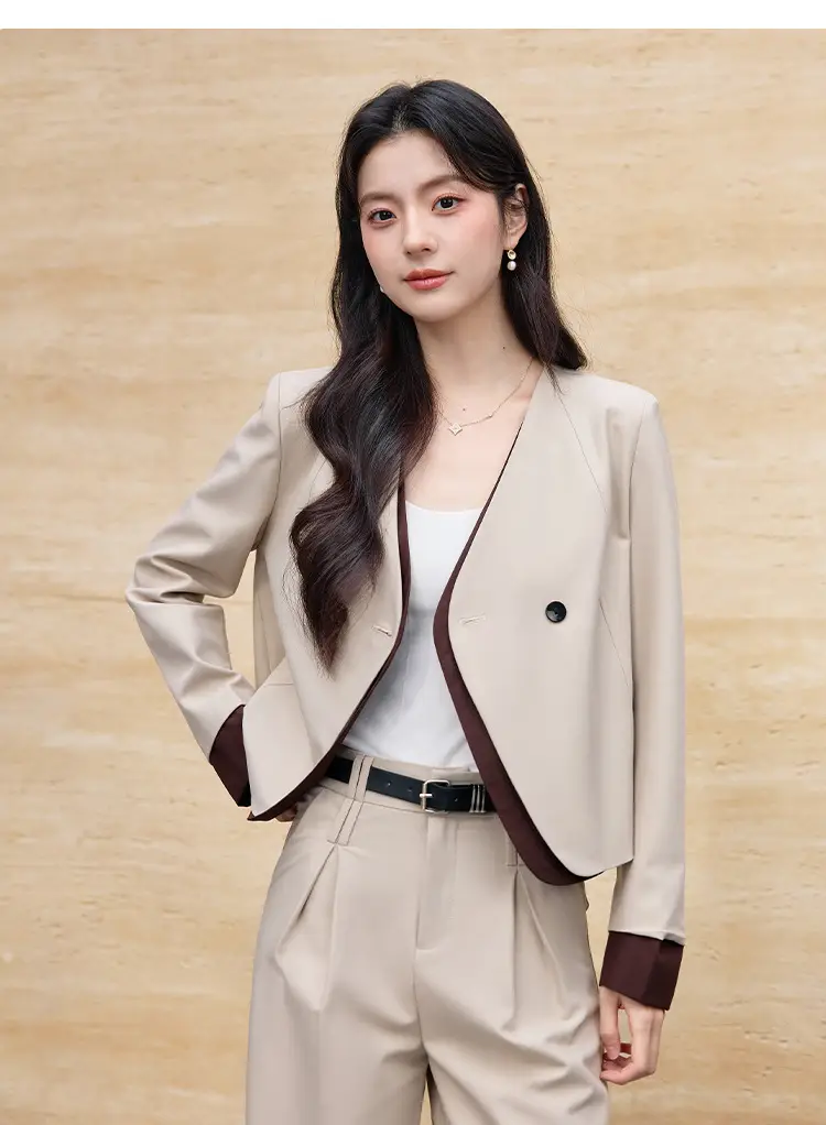 Korean Fashion Style Chanel-Inspired Blazer for Women, New Spring and Autumn Season, Elegant Socialite Style, Patchwork Wide-Leg Pants Suit — feature 17
