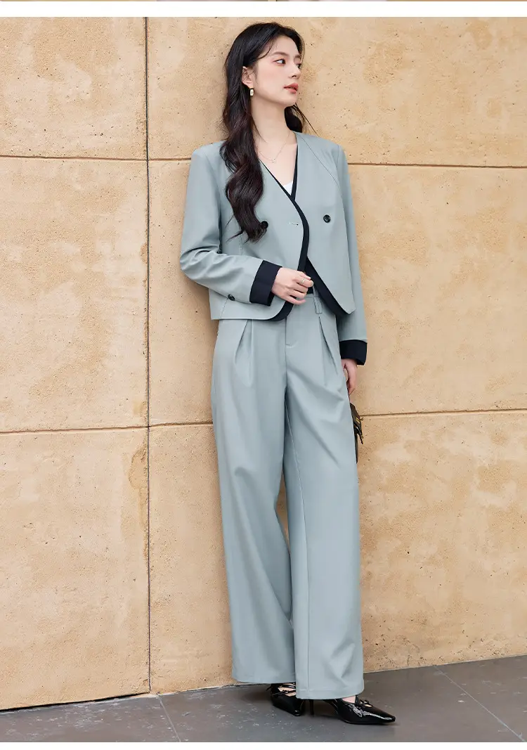 Korean Fashion Style Chanel-Inspired Blazer for Women, New Spring and Autumn Season, Elegant Socialite Style, Patchwork Wide-Leg Pants Suit — feature 18