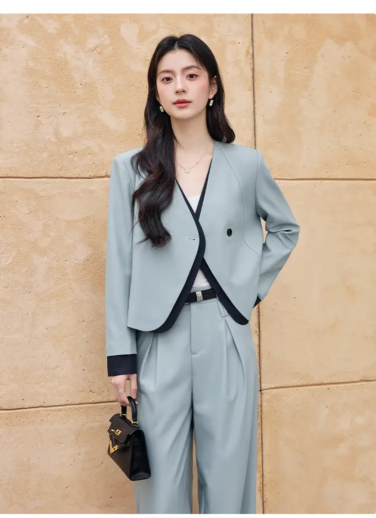 Korean Fashion Style Chanel-Inspired Blazer for Women, New Spring and Autumn Season, Elegant Socialite Style, Patchwork Wide-Leg Pants Suit — feature 19