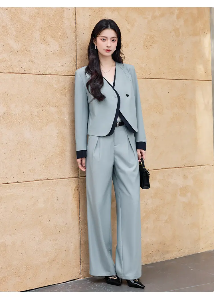 Korean Fashion Style Chanel-Inspired Blazer for Women, New Spring and Autumn Season, Elegant Socialite Style, Patchwork Wide-Leg Pants Suit — feature 21