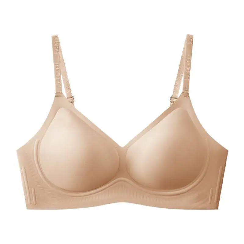Seamless Bra with No Underwire, Jelly-Like Soft Support, Side Breast Gathering, Fixed Cups, Ultra-Soft and Thin Bra