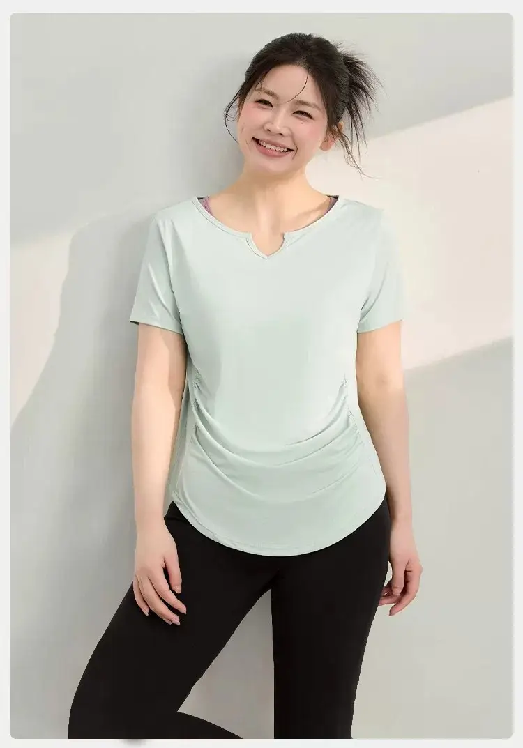 Plus-Size Yoga Clothing for Women, Short-Sleeve Quick-Dry Sports Top, Slim-Fit Running Fitness T-Shirt, Set for Plus-Size Women, Lightweight Summer Style — feature 21