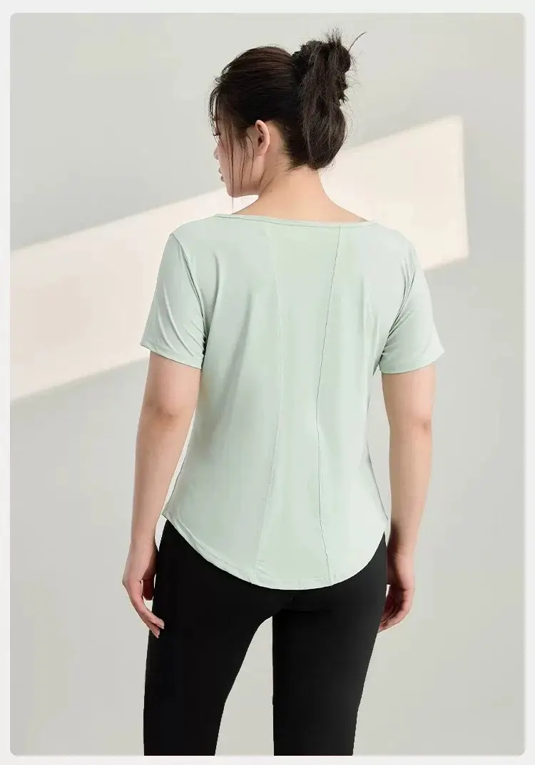Plus-Size Yoga Clothing for Women, Short-Sleeve Quick-Dry Sports Top, Slim-Fit Running Fitness T-Shirt, Set for Plus-Size Women, Lightweight Summer Style — feature 22