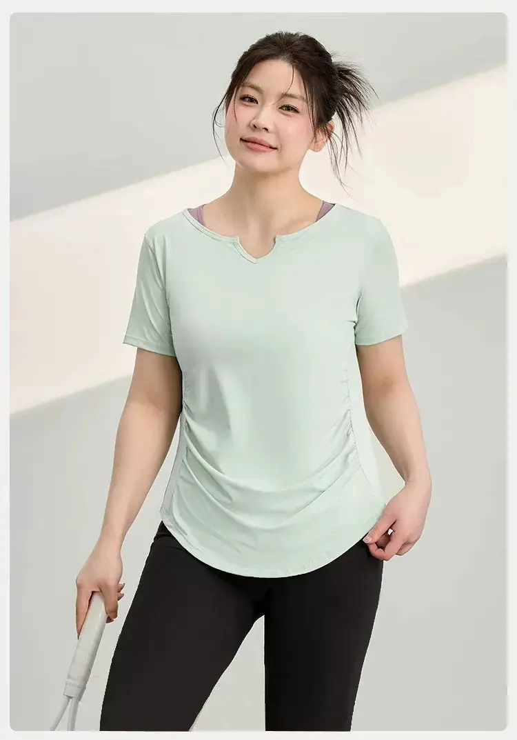 Plus-Size Yoga Clothing for Women, Short-Sleeve Quick-Dry Sports Top, Slim-Fit Running Fitness T-Shirt, Set for Plus-Size Women, Lightweight Summer Style — feature 23