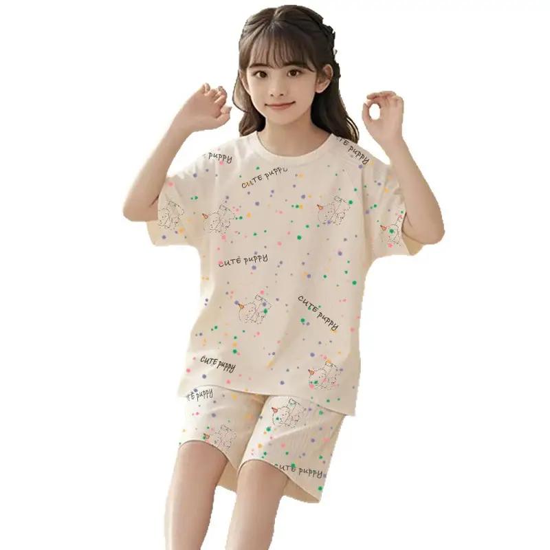 Cloud Cotton Girls' Pajama Set Summer Children's Pajamas Short Sleeve Shorts Thin Style Girls' Homewear for Older Kids