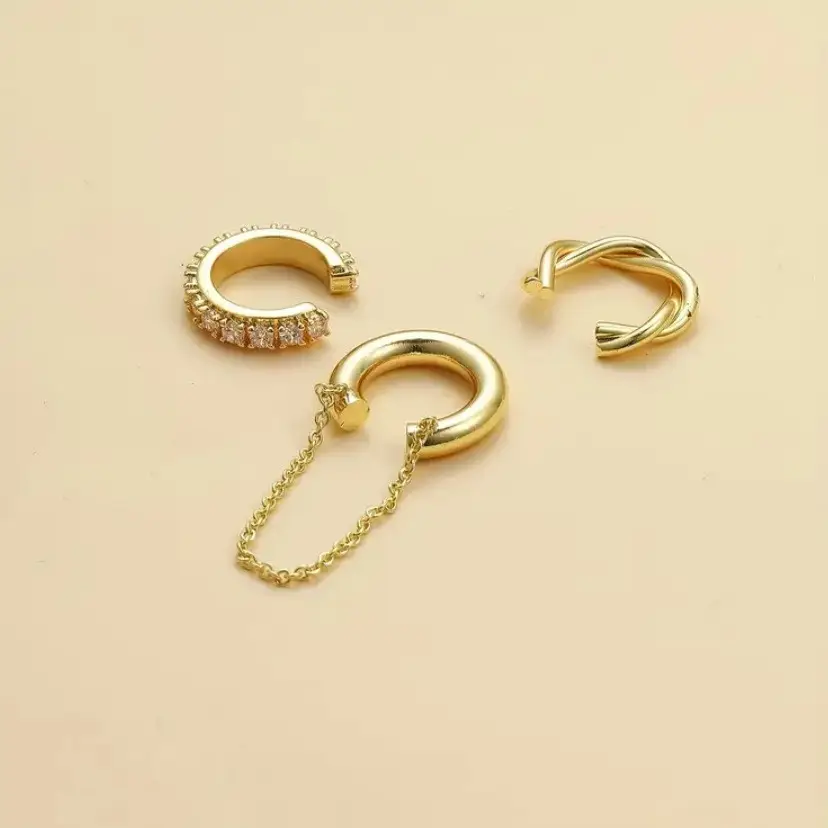 European and American Cross-Border Best-Selling Minimalist Line Design Diamond-Encrusted Double C Ear Cuff, Personalized Double-Layer U-Shaped Non-Pierced Ear Clip Earrings