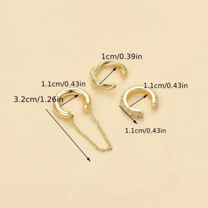 European and American Cross-Border Best-Selling Minimalist Line Design Diamond-Encrusted Double C Ear Cuff, Personalized Double-Layer U-Shaped Non-Pierced Ear Clip Earrings