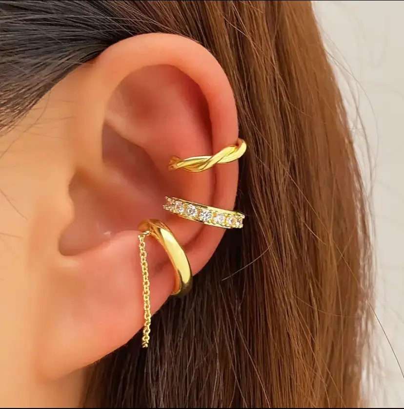 European and American Cross-Border Best-Selling Minimalist Line Design Diamond-Encrusted Double C Ear Cuff, Personalized Double-Layer U-Shaped Non-Pierced Ear Clip Earrings — feature 3