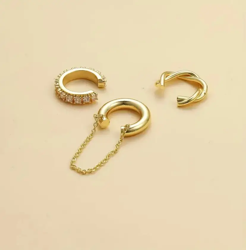 European and American Cross-Border Best-Selling Minimalist Line Design Diamond-Encrusted Double C Ear Cuff, Personalized Double-Layer U-Shaped Non-Pierced Ear Clip Earrings — feature 5