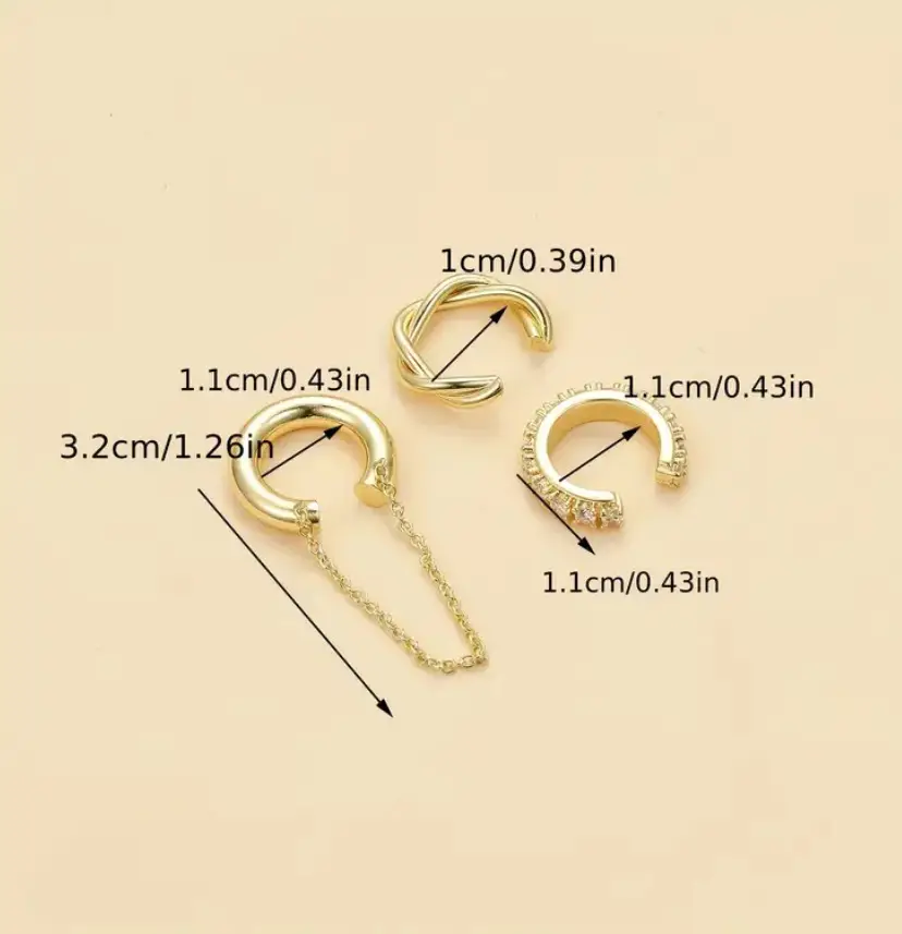 European and American Cross-Border Best-Selling Minimalist Line Design Diamond-Encrusted Double C Ear Cuff, Personalized Double-Layer U-Shaped Non-Pierced Ear Clip Earrings — feature 6