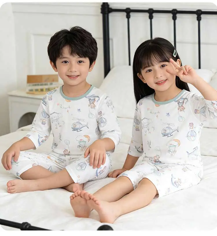 New Children's Summer Pure Cotton Three-Quarter Sleeve Set, Thin Style for Boys and Girls, Class a Seamless Loungewear, Baby Pajamas — feature 23