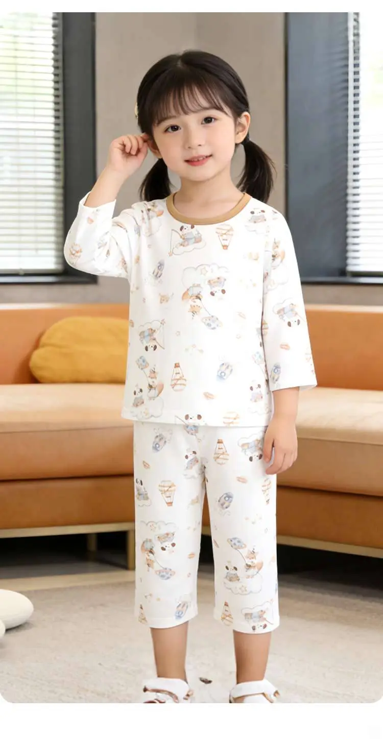 New Children's Summer Pure Cotton Three-Quarter Sleeve Set, Thin Style for Boys and Girls, Class a Seamless Loungewear, Baby Pajamas — feature 25