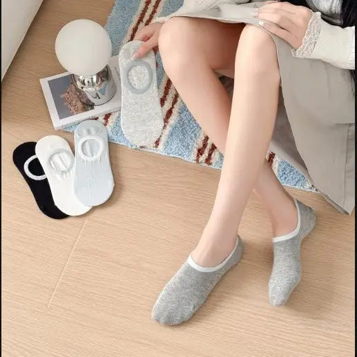 Color-Blocked Socks for Women, Boat Socks, Thin Silicone Non-Slip Invisible Socks for Spring and Summer, Summer Cotton Socks