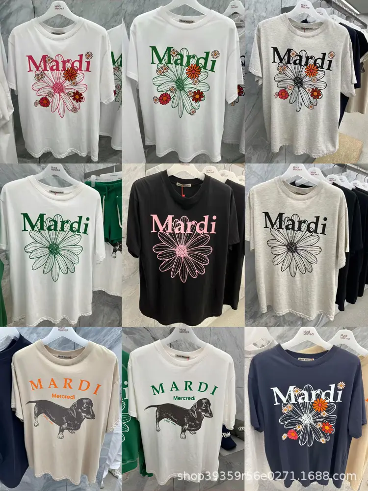 Korean Version In-Stock Mardi Short-Sleeve T-Shirt with Daisy and Dachshund Print, Same Style as Kim Go-Eun, Loose Fit Versatile Top for Women