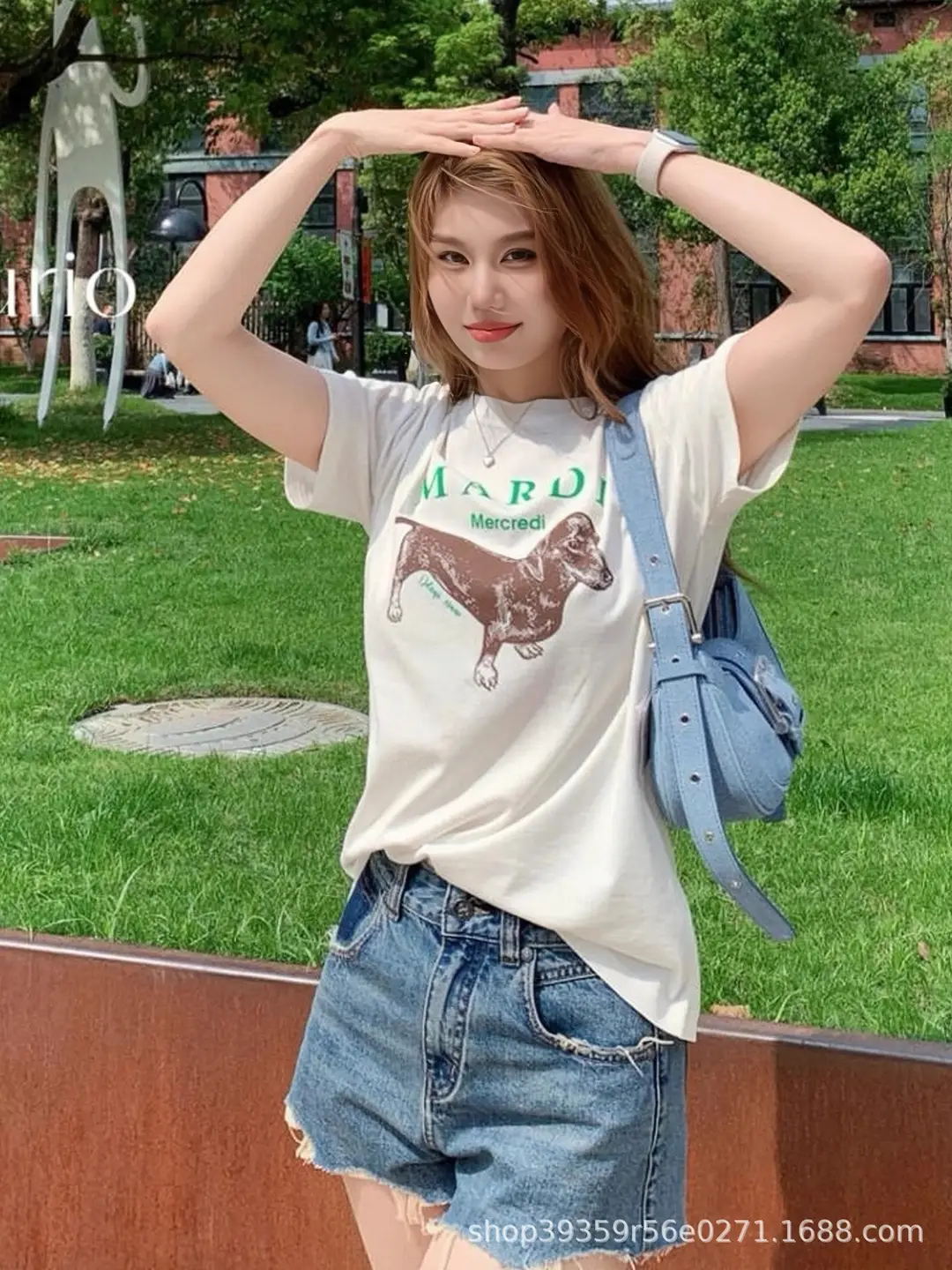 Korean Version In-Stock Mardi Short-Sleeve T-Shirt with Daisy and Dachshund Print, Same Style as Kim Go-Eun, Loose Fit Versatile Top for Women — feature 13