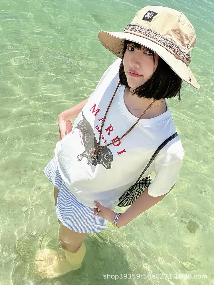 Korean Version In-Stock Mardi Short-Sleeve T-Shirt with Daisy and Dachshund Print, Same Style as Kim Go-Eun, Loose Fit Versatile Top for Women — feature 28