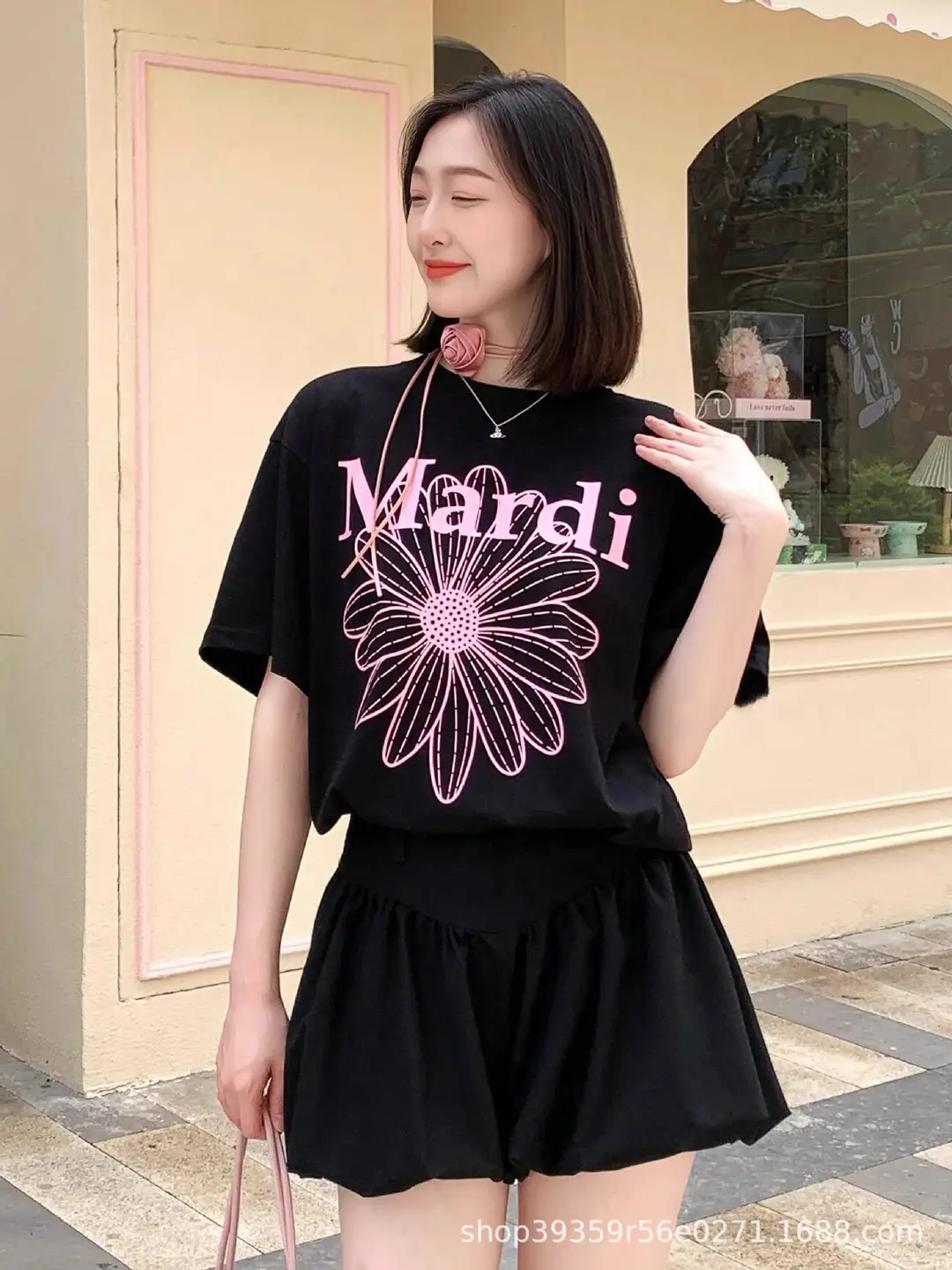 Korean Version In-Stock Mardi Short-Sleeve T-Shirt with Daisy and Dachshund Print, Same Style as Kim Go-Eun, Loose Fit Versatile Top for Women — feature 5