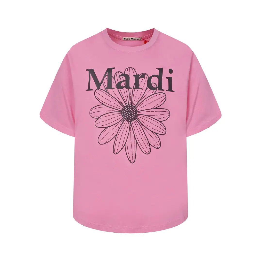 Korean Version In-Stock Mardi Short-Sleeve T-Shirt with Daisy and Dachshund Print, Same Style as Kim Go-Eun, Loose Fit Versatile Top for Women