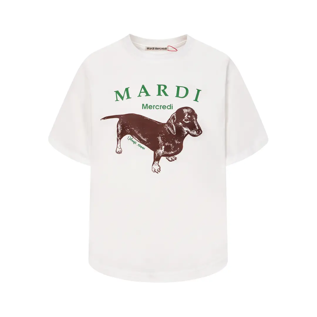 Korean Version In-Stock Mardi Short-Sleeve T-Shirt with Daisy and Dachshund Print, Same Style as Kim Go-Eun, Loose Fit Versatile Top for Women