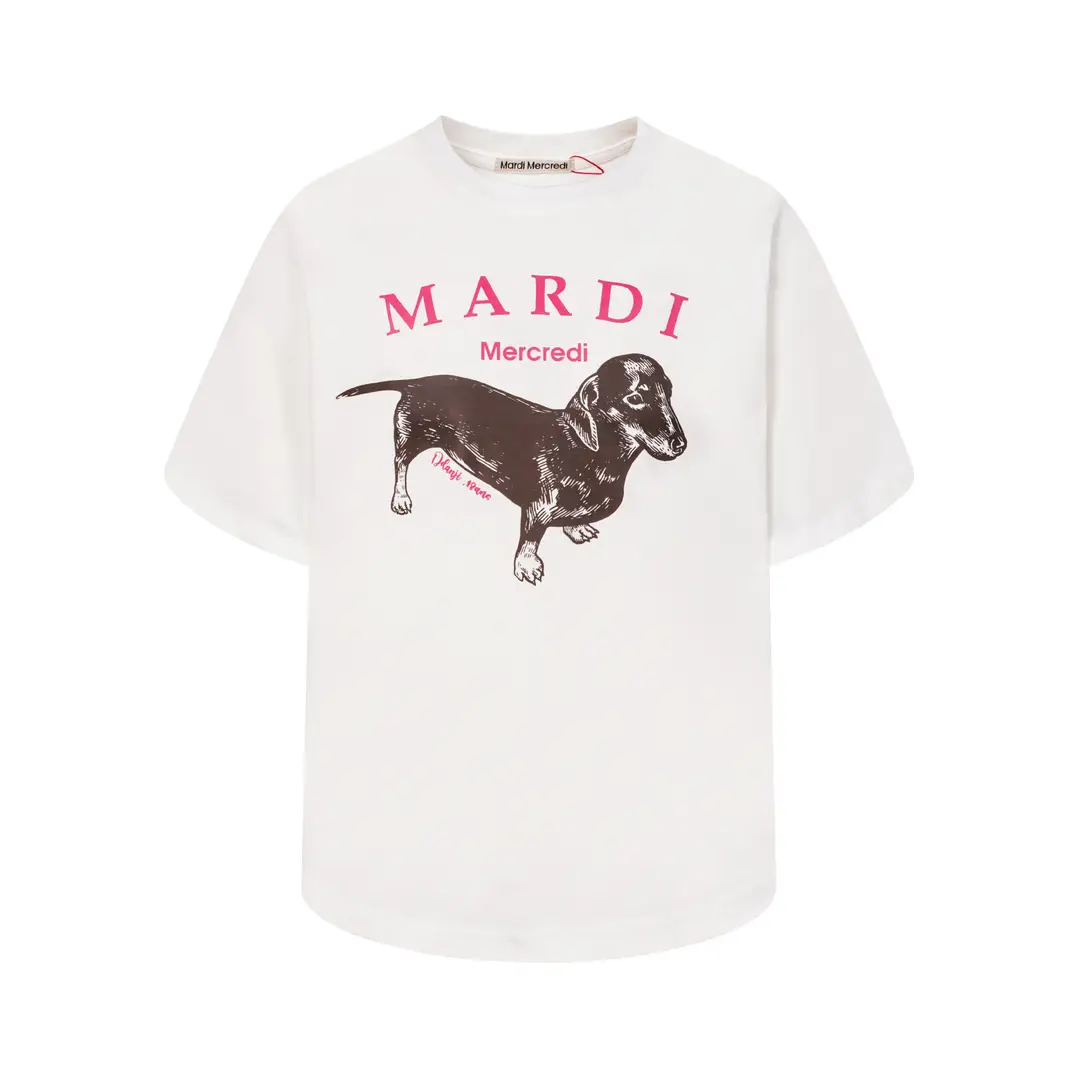 Korean Version In-Stock Mardi Short-Sleeve T-Shirt with Daisy and Dachshund Print, Same Style as Kim Go-Eun, Loose Fit Versatile Top for Women