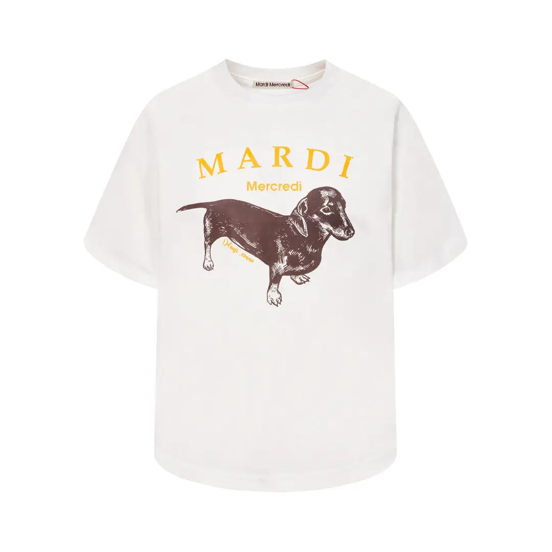 Korean Version In-Stock Mardi Short-Sleeve T-Shirt with Daisy and Dachshund Print, Same Style as Kim Go-Eun, Loose Fit Versatile Top for Women