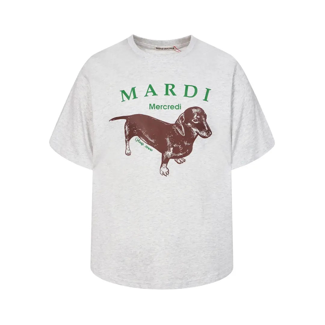 Korean Version In-Stock Mardi Short-Sleeve T-Shirt with Daisy and Dachshund Print, Same Style as Kim Go-Eun, Loose Fit Versatile Top for Women