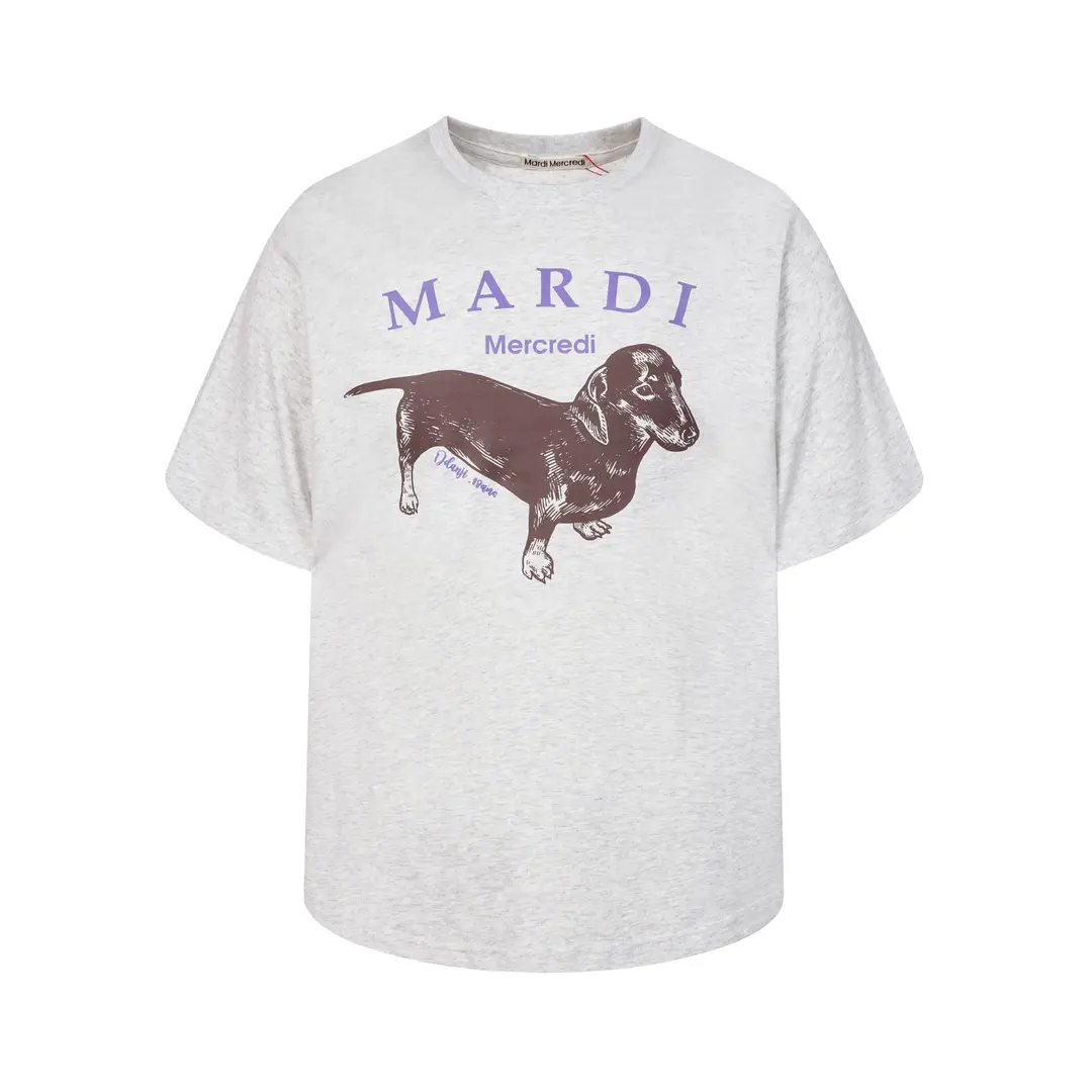 Korean Version In-Stock Mardi Short-Sleeve T-Shirt with Daisy and Dachshund Print, Same Style as Kim Go-Eun, Loose Fit Versatile Top for Women