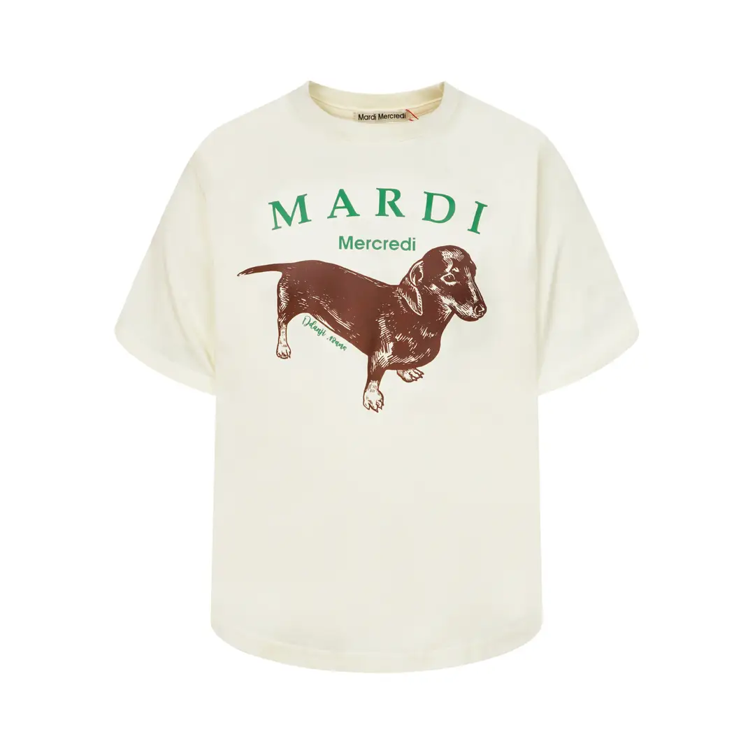 Korean Version In-Stock Mardi Short-Sleeve T-Shirt with Daisy and Dachshund Print, Same Style as Kim Go-Eun, Loose Fit Versatile Top for Women
