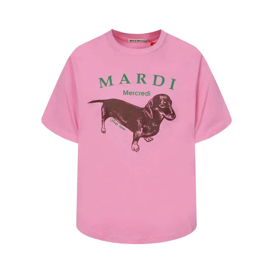 Korean Version In-Stock Mardi Short-Sleeve T-Shirt with Daisy and Dachshund Print, Same Style as Kim Go-Eun, Loose Fit Versatile Top for Women