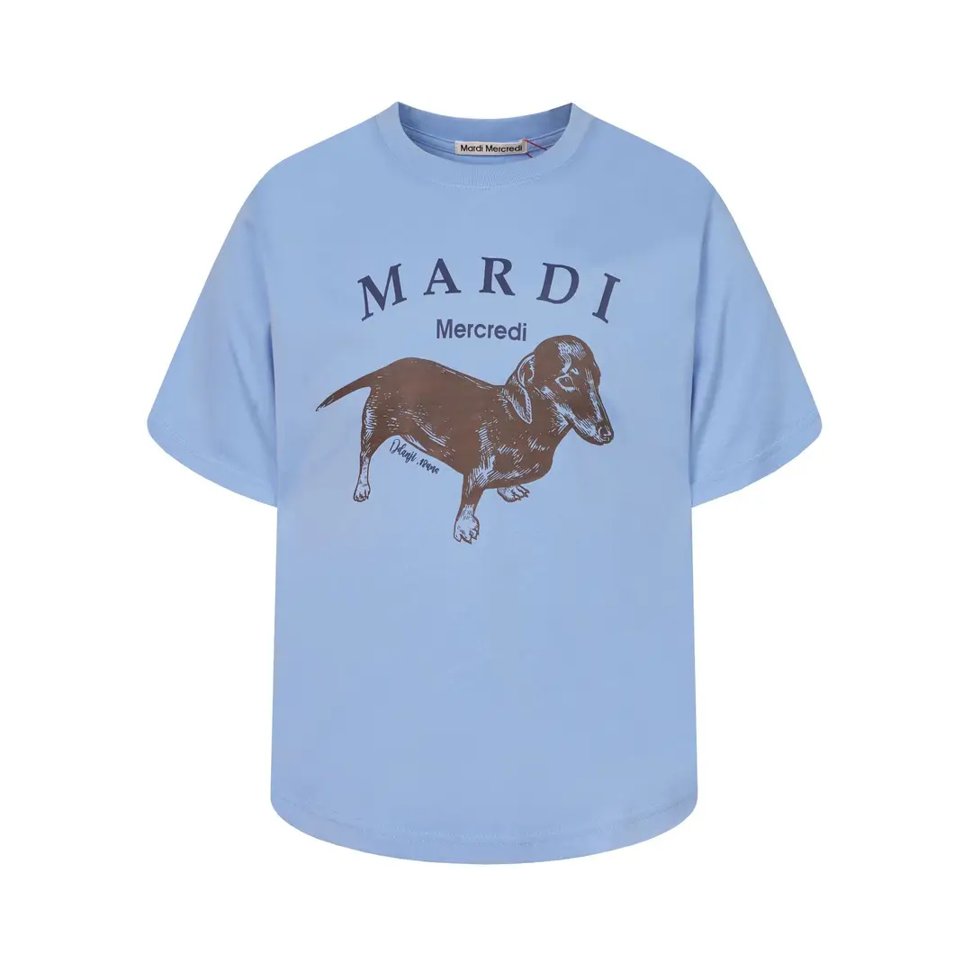 Korean Version In-Stock Mardi Short-Sleeve T-Shirt with Daisy and Dachshund Print, Same Style as Kim Go-Eun, Loose Fit Versatile Top for Women
