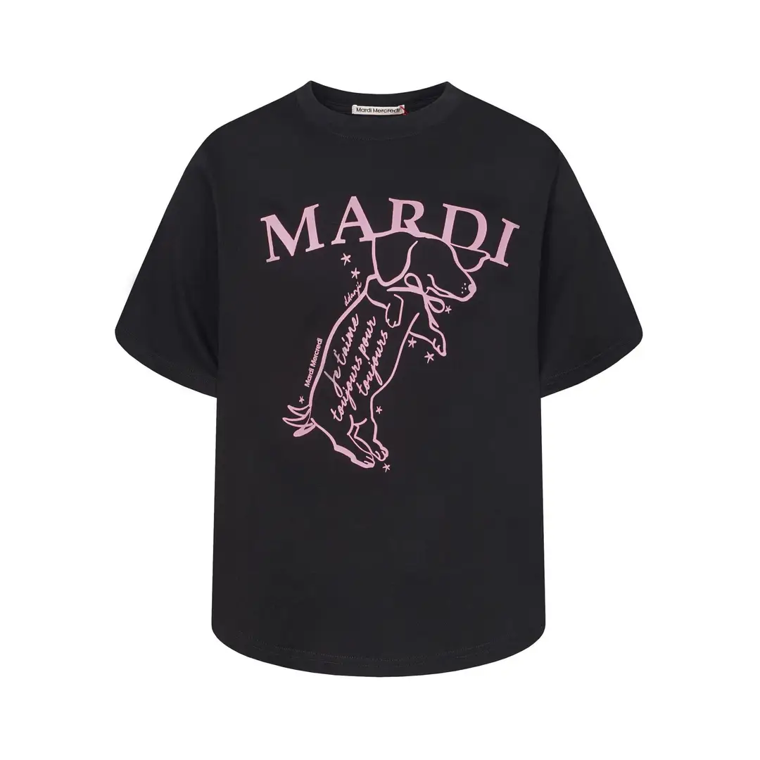 Korean Version In-Stock Mardi Short-Sleeve T-Shirt with Daisy and Dachshund Print, Same Style as Kim Go-Eun, Loose Fit Versatile Top for Women
