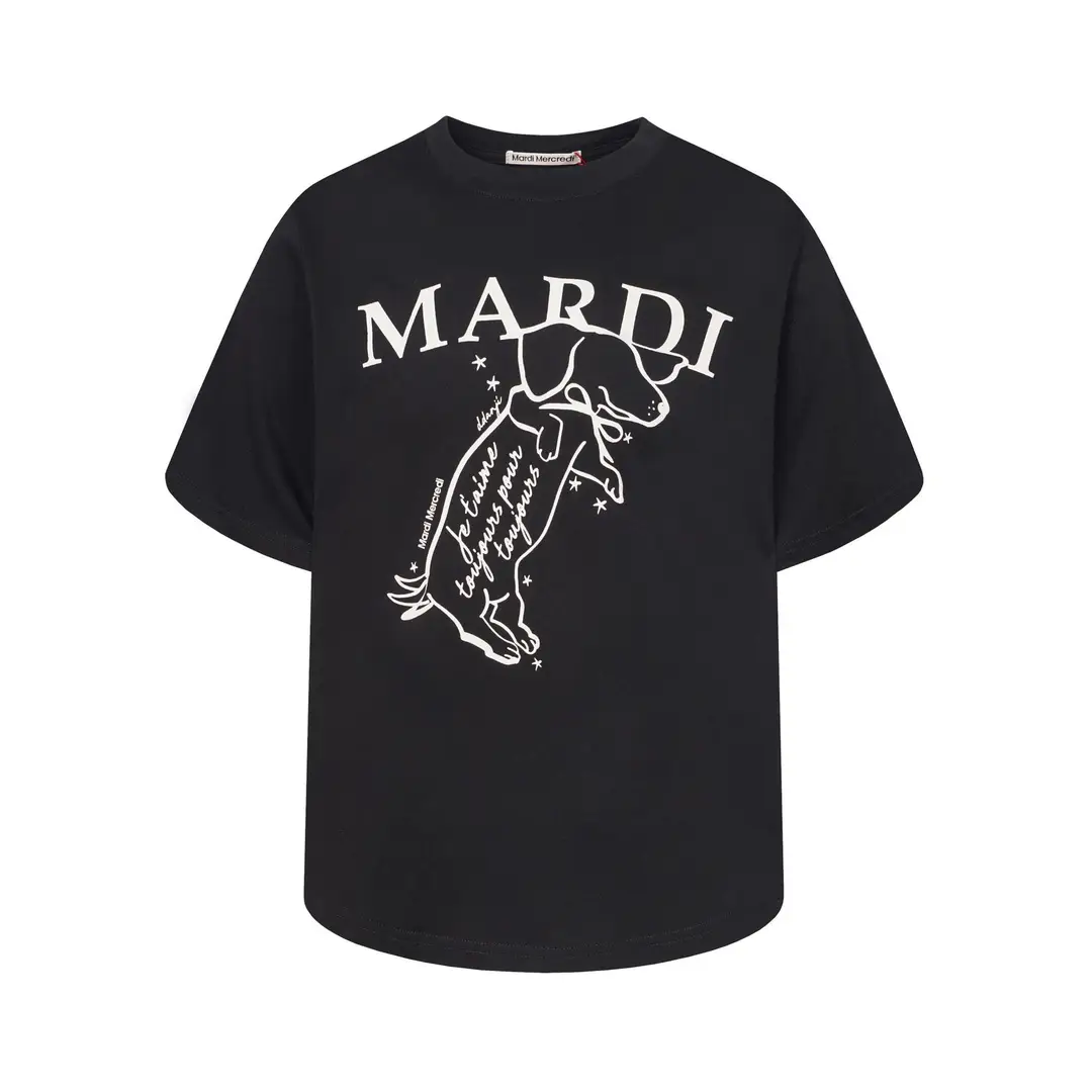 Korean Version In-Stock Mardi Short-Sleeve T-Shirt with Daisy and Dachshund Print, Same Style as Kim Go-Eun, Loose Fit Versatile Top for Women