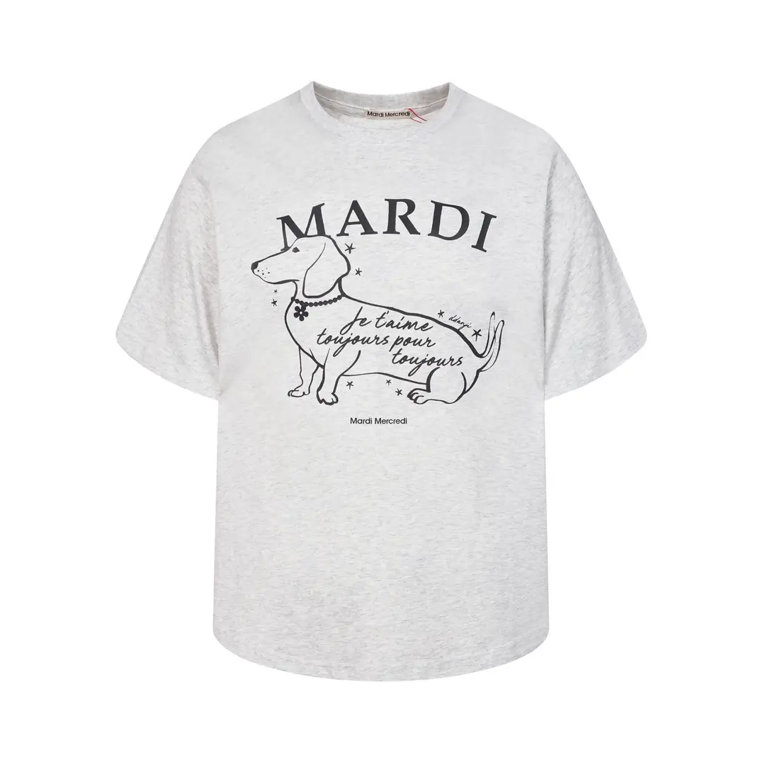Korean Version In-Stock Mardi Short-Sleeve T-Shirt with Daisy and Dachshund Print, Same Style as Kim Go-Eun, Loose Fit Versatile Top for Women