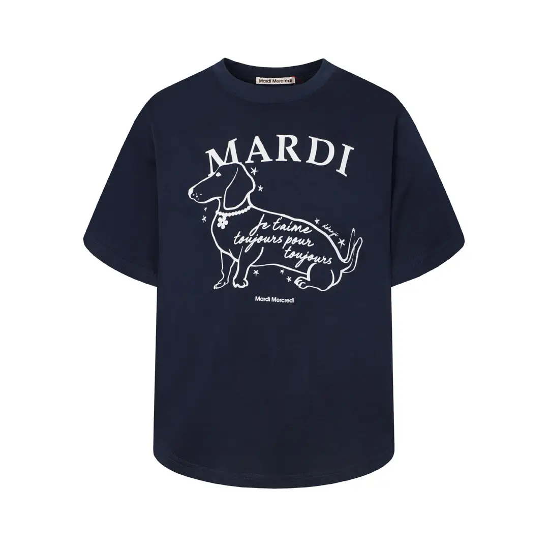 Korean Version In-Stock Mardi Short-Sleeve T-Shirt with Daisy and Dachshund Print, Same Style as Kim Go-Eun, Loose Fit Versatile Top for Women