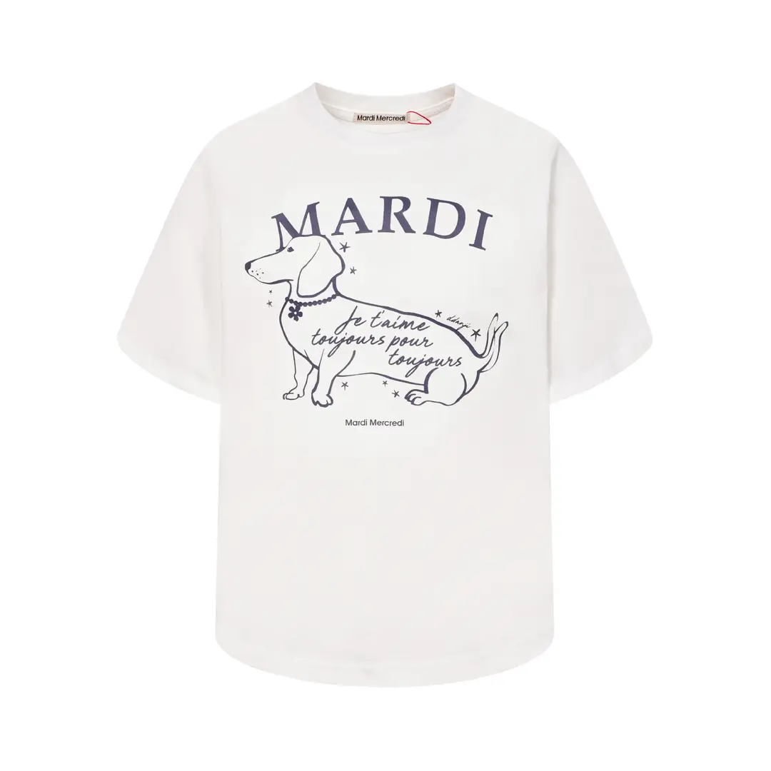 Korean Version In-Stock Mardi Short-Sleeve T-Shirt with Daisy and Dachshund Print, Same Style as Kim Go-Eun, Loose Fit Versatile Top for Women