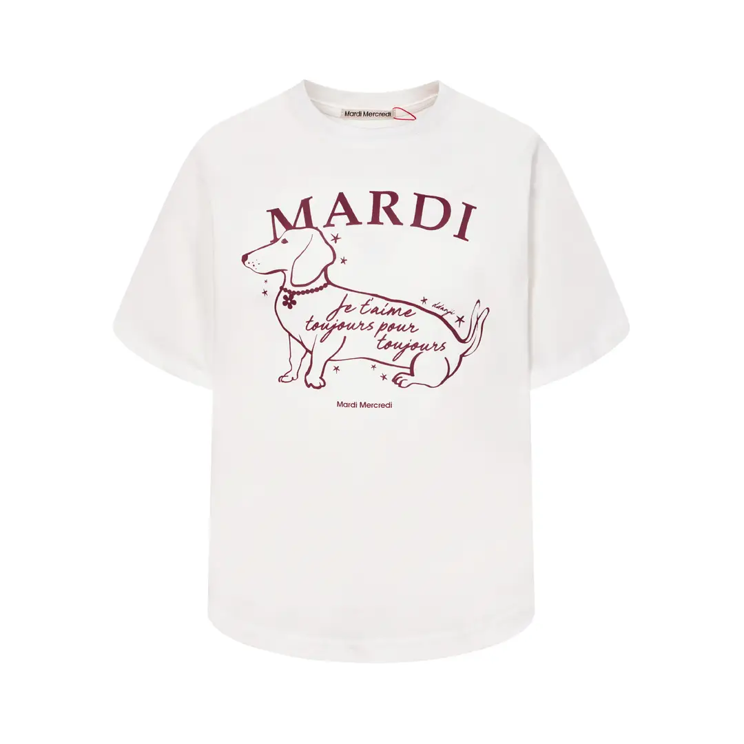 Korean Version In-Stock Mardi Short-Sleeve T-Shirt with Daisy and Dachshund Print, Same Style as Kim Go-Eun, Loose Fit Versatile Top for Women