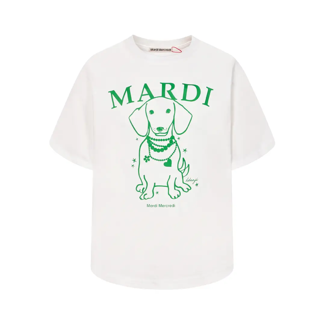 Korean Version In-Stock Mardi Short-Sleeve T-Shirt with Daisy and Dachshund Print, Same Style as Kim Go-Eun, Loose Fit Versatile Top for Women