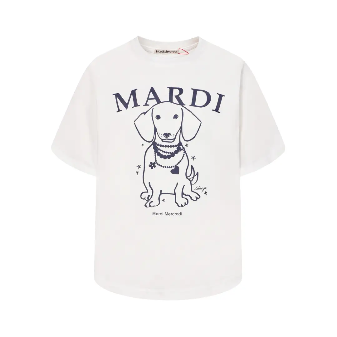 Korean Version In-Stock Mardi Short-Sleeve T-Shirt with Daisy and Dachshund Print, Same Style as Kim Go-Eun, Loose Fit Versatile Top for Women