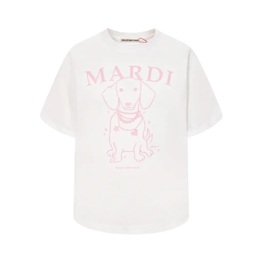 Korean Version In-Stock Mardi Short-Sleeve T-Shirt with Daisy and Dachshund Print, Same Style as Kim Go-Eun, Loose Fit Versatile Top for Women