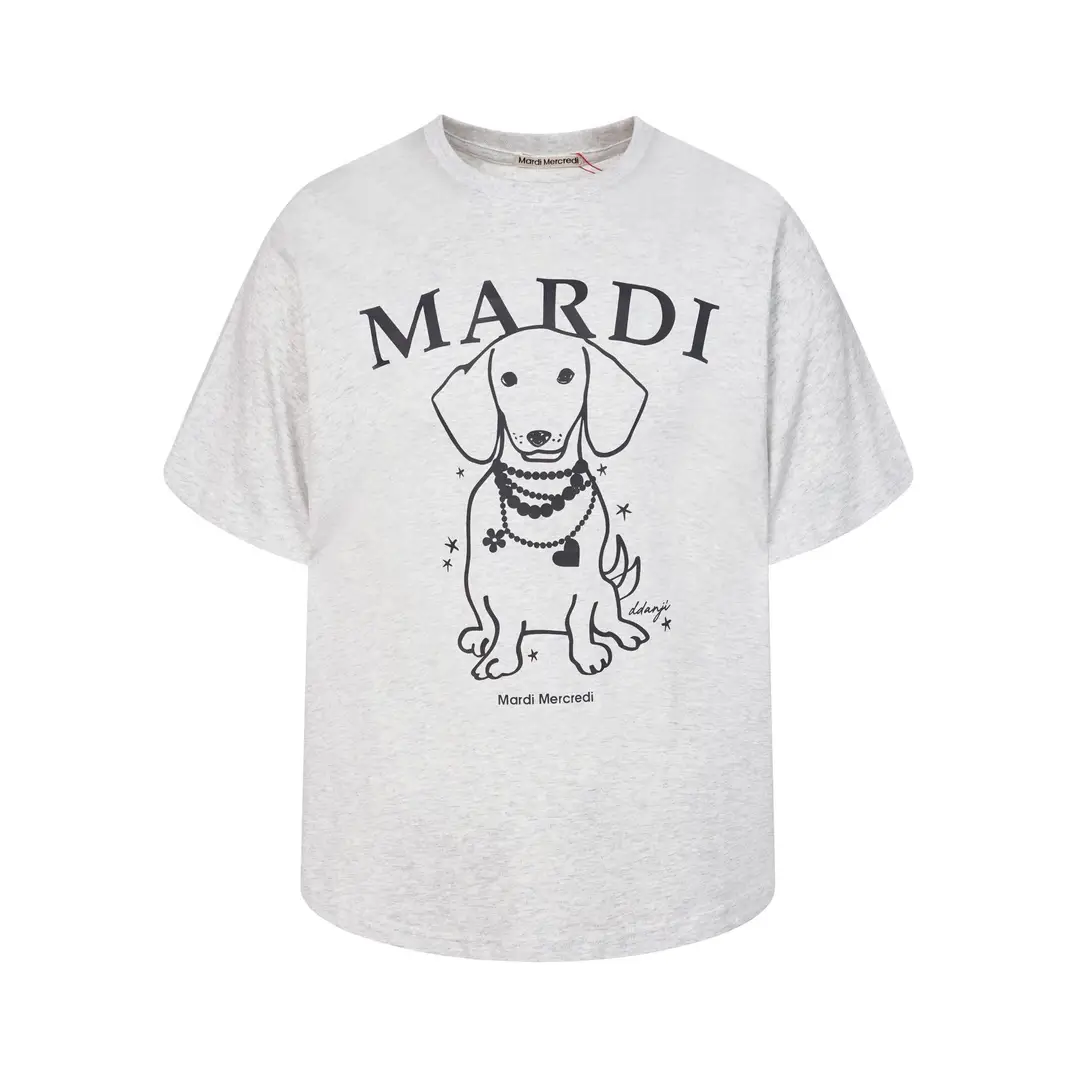 Korean Version In-Stock Mardi Short-Sleeve T-Shirt with Daisy and Dachshund Print, Same Style as Kim Go-Eun, Loose Fit Versatile Top for Women