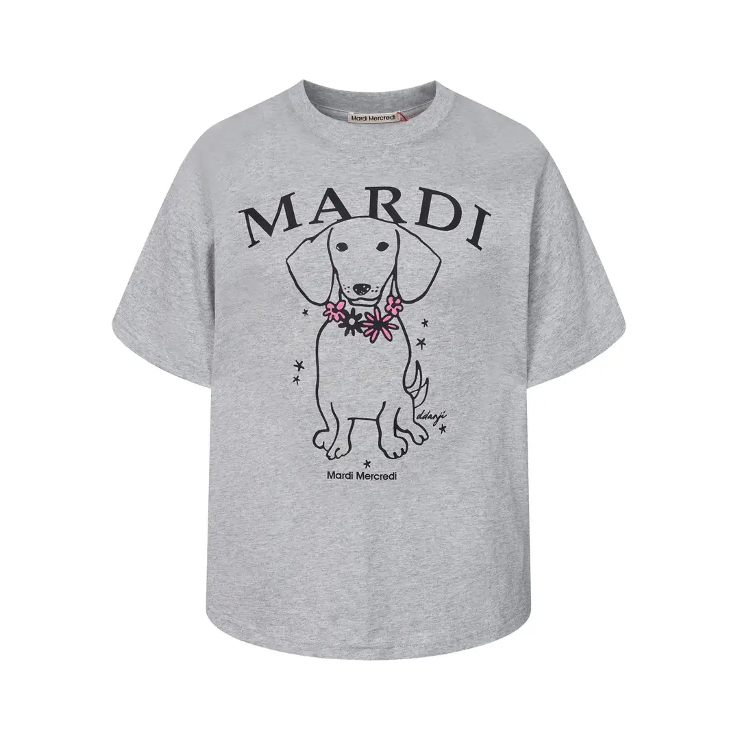 Korean Version In-Stock Mardi Short-Sleeve T-Shirt with Daisy and Dachshund Print, Same Style as Kim Go-Eun, Loose Fit Versatile Top for Women