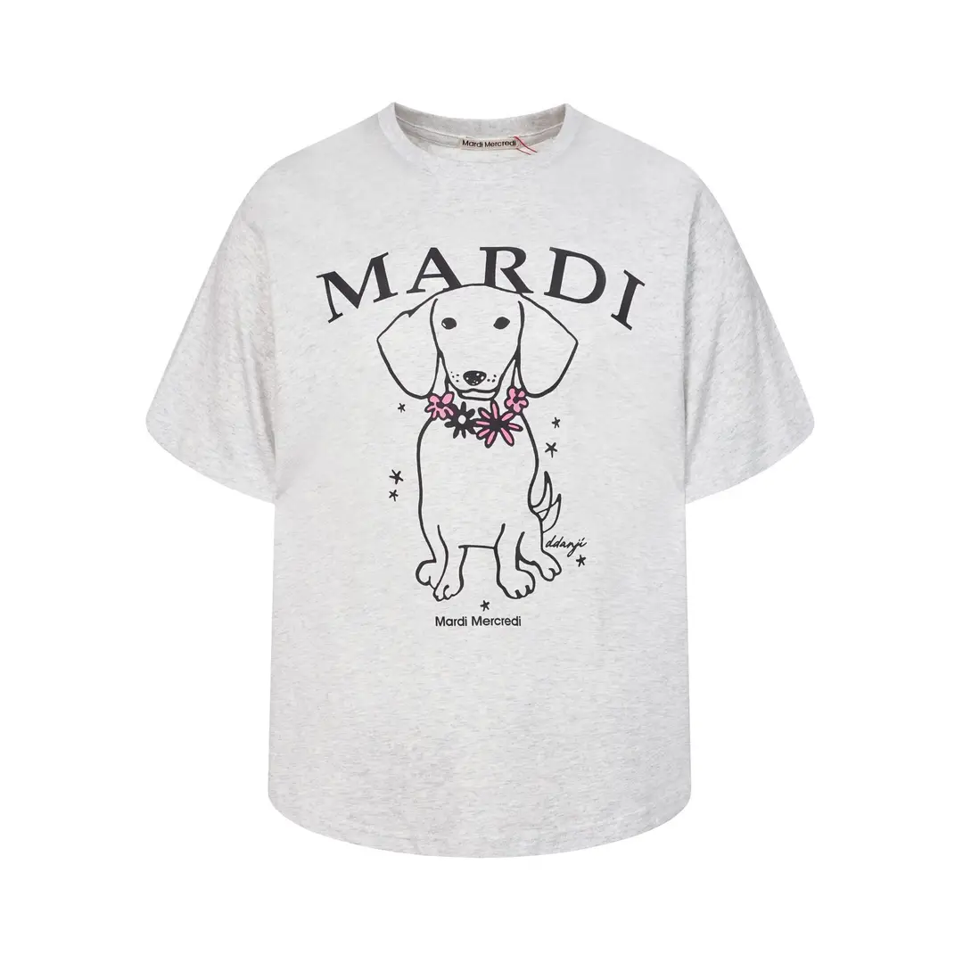 Korean Version In-Stock Mardi Short-Sleeve T-Shirt with Daisy and Dachshund Print, Same Style as Kim Go-Eun, Loose Fit Versatile Top for Women