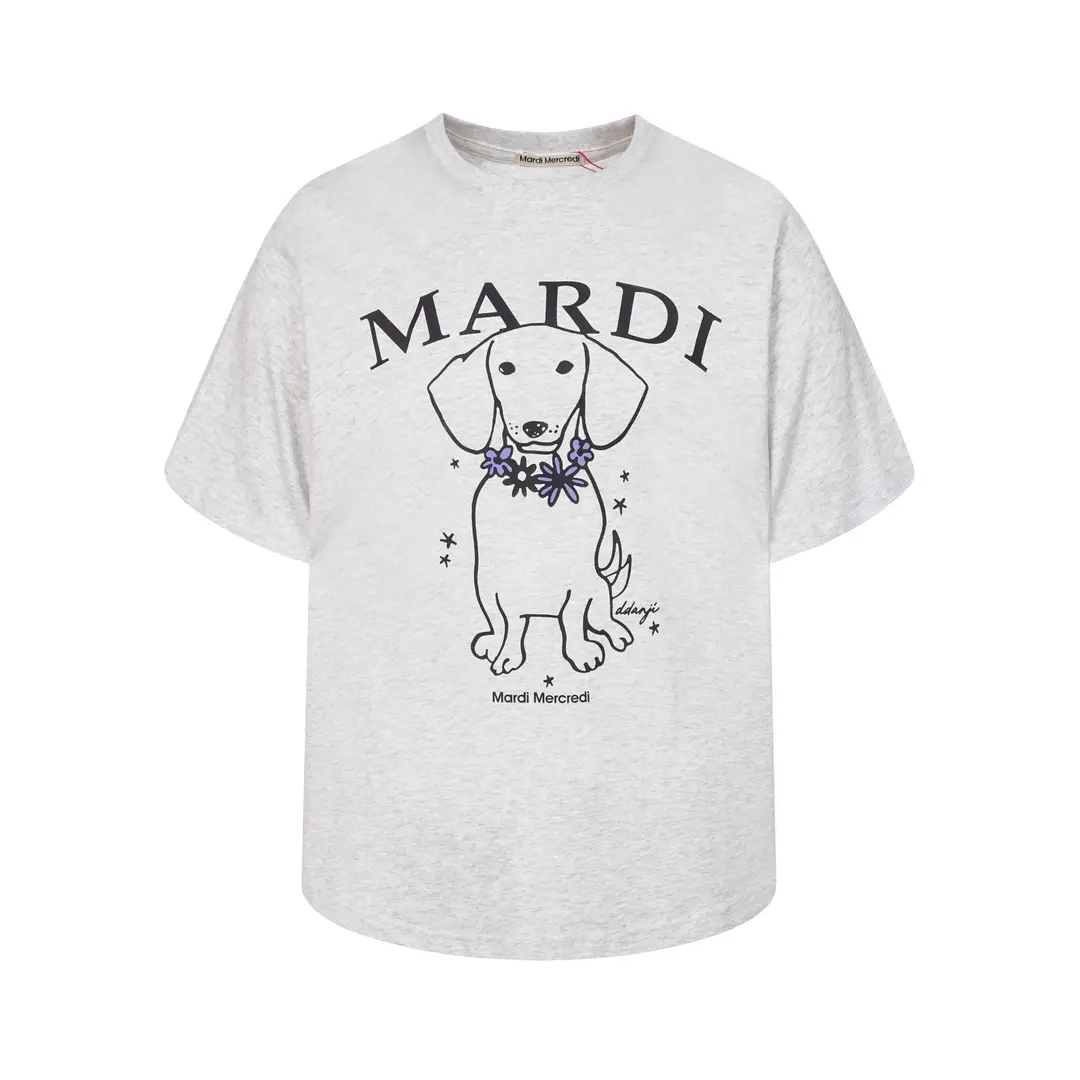 Korean Version In-Stock Mardi Short-Sleeve T-Shirt with Daisy and Dachshund Print, Same Style as Kim Go-Eun, Loose Fit Versatile Top for Women