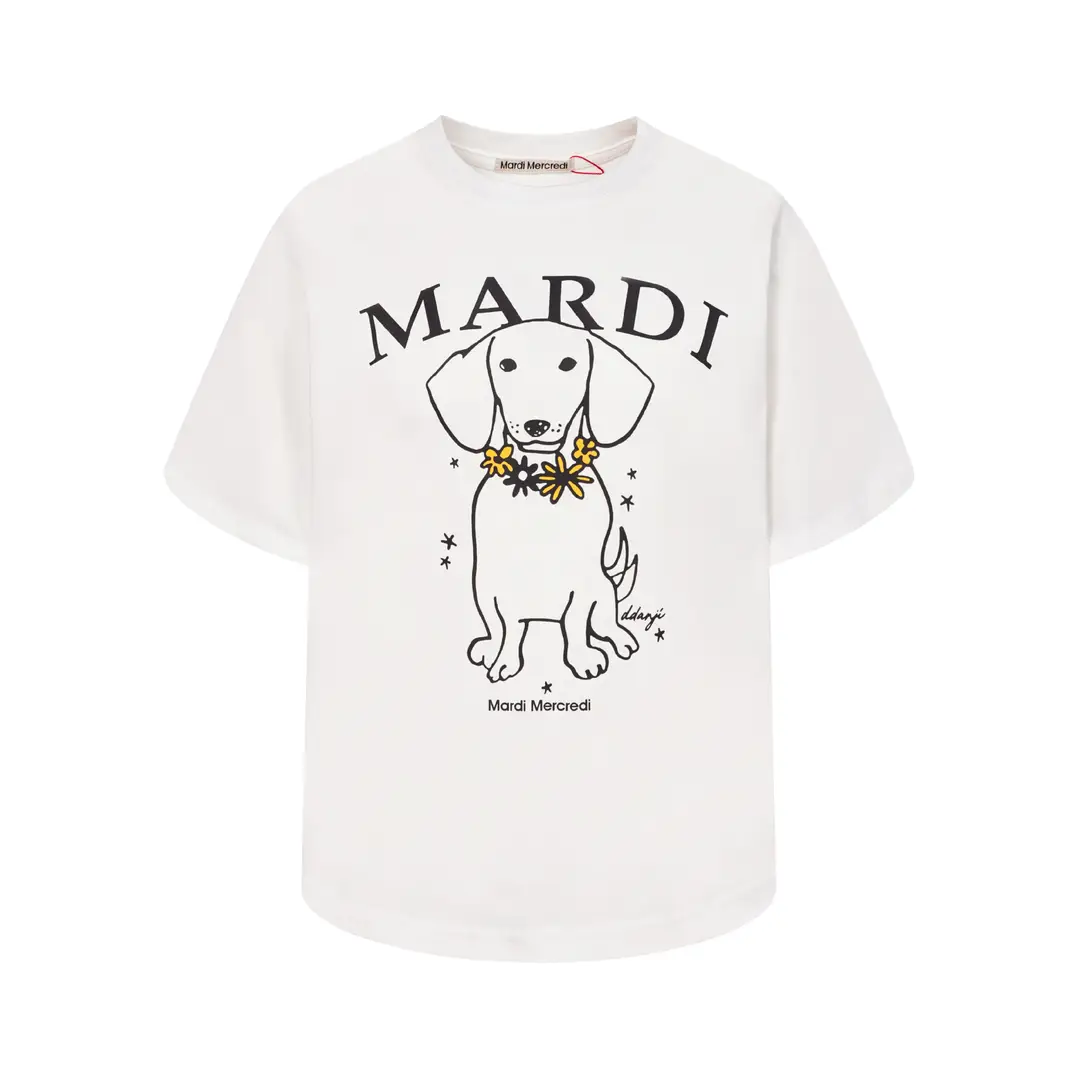Korean Version In-Stock Mardi Short-Sleeve T-Shirt with Daisy and Dachshund Print, Same Style as Kim Go-Eun, Loose Fit Versatile Top for Women