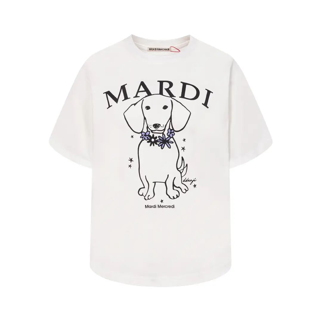 Korean Version In-Stock Mardi Short-Sleeve T-Shirt with Daisy and Dachshund Print, Same Style as Kim Go-Eun, Loose Fit Versatile Top for Women