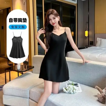 Ice Silk Camisole with Chest Pads, Sexy Summer Nightgown for Women, Thin Silk Beauty Back Loose-Fitting Loungewear for Spring and Autumn — feature 5