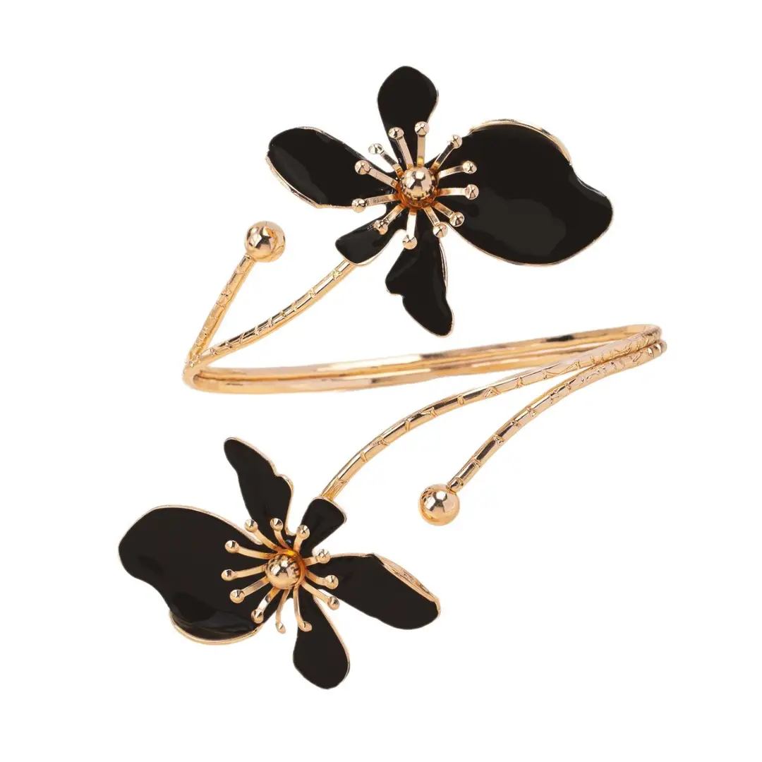 European and American Cross-Border Elegant and Simple Design, Fresh and Sweet Gold Enamel Craftsmanship Flower-Shaped Open Bracelet