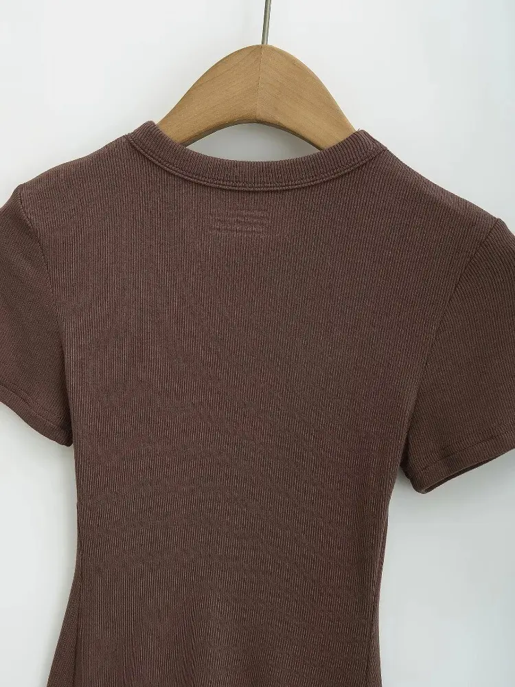 American-Style Slim-Fit Base Shirt for Women, New Summer Tight-Fitting T-Shirt, Short-Sleeve Round Neck, Slimming Solid Color Top, Trendy Ins Style — feature 14