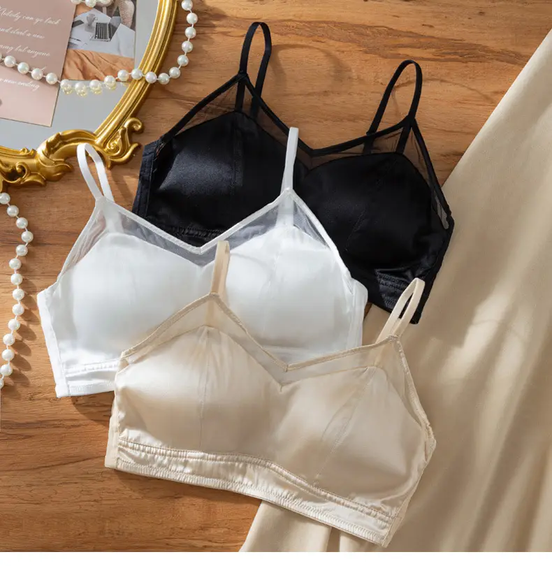 Mesh Silk Bra, Triangle Cup, French Style Mulberry Silk Bra, Lightweight Three-Row Buckle, Beautiful Back, No Steel Ring Underwear for Women — feature 15